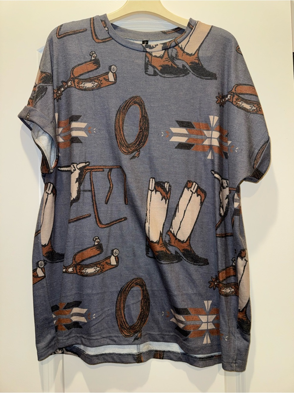 Blue/Gray Western Print Tunic Top